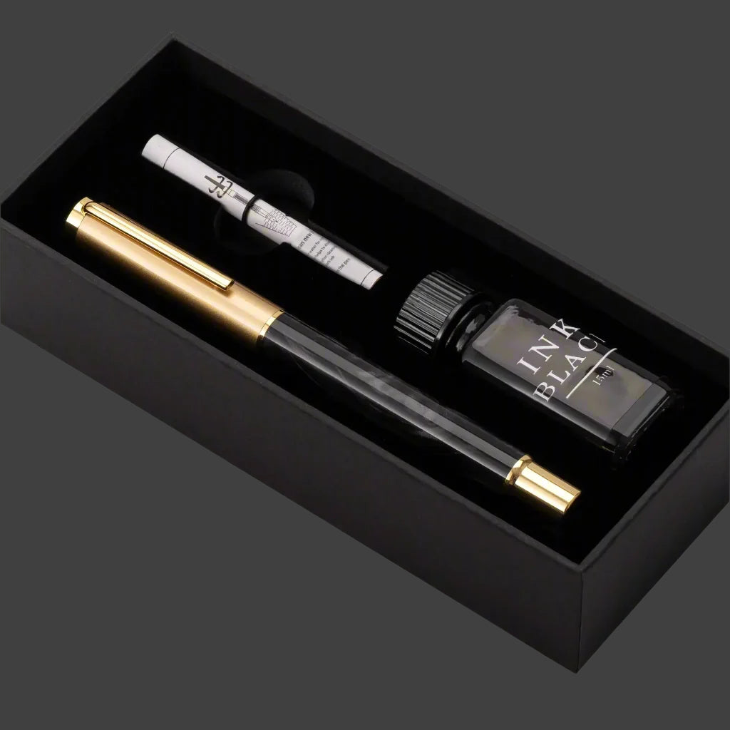 Resin Fountain Pen Set Medium Nib 15Ml Ink Gift Box Smooth Writing Calligraphy