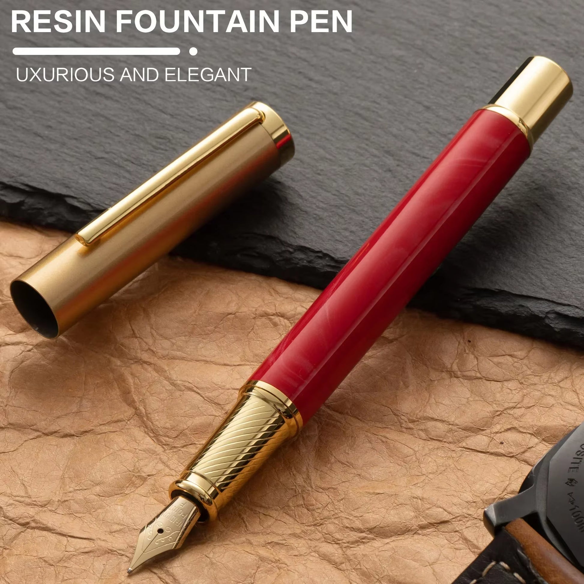 Resin Fountain Pen Set Medium Nib 15Ml Ink Gift Box Smooth Writing Calligraphy