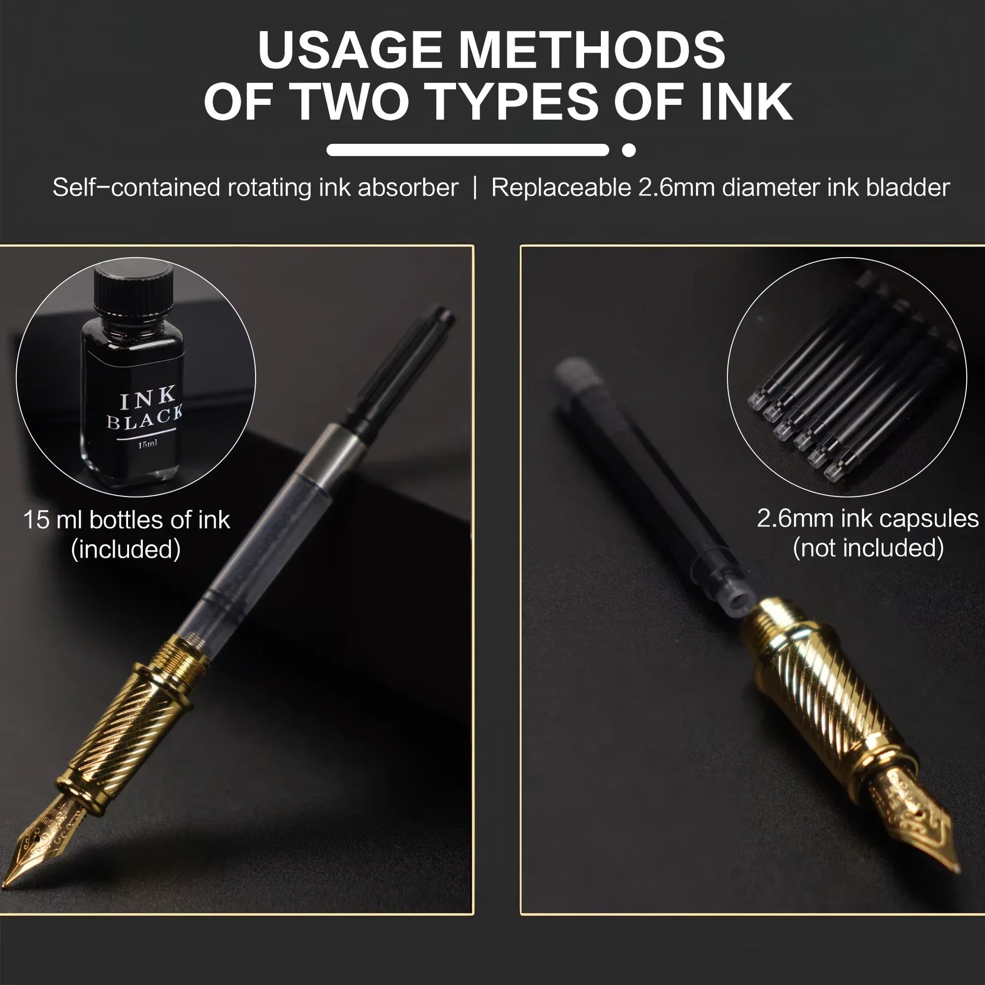 Resin Fountain Pen Set Medium Nib 15Ml Ink Gift Box Smooth Writing Calligraphy